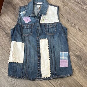 Upcycle denim Old Navy patches&lace snap top